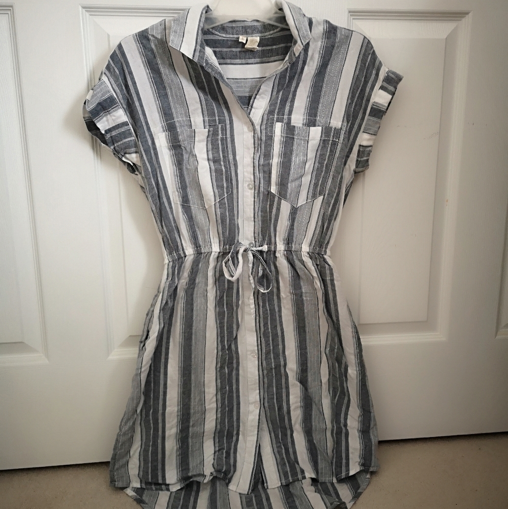 Japna gray and white striped shirt dress